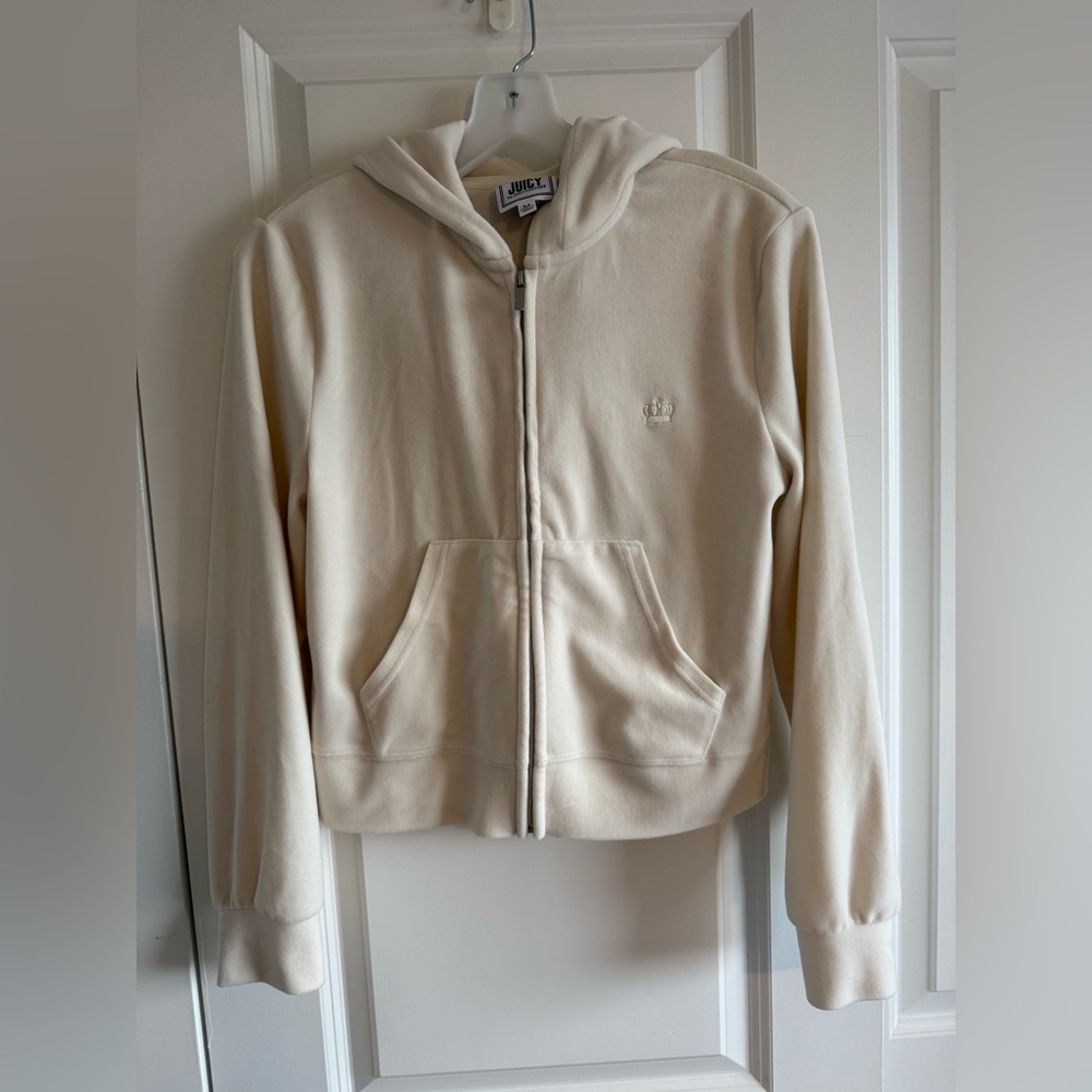 Juicy Couture Off-White Velour Cropped Zip-up Hoodie